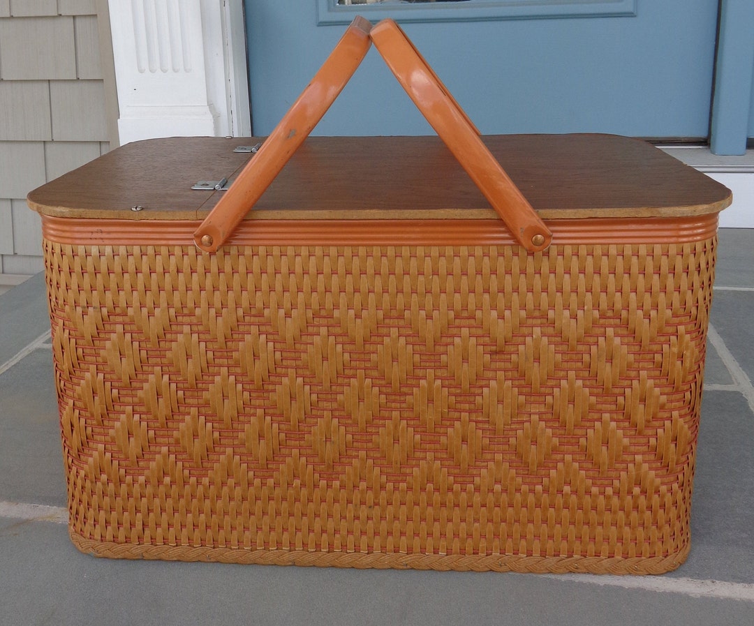 Vintage Large Orange Redmon Picnic Basket MCM Redmon Picnic Etsy