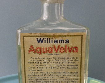 Vintage Williams Aqua Velva Cologne Bottle, Antique 1920's Aqua Velva After Shave, JB Williams Co, Glastonbury, Conn, USA