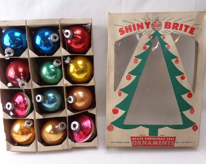 Vintage Box of Shiny Brite Ornaments, Vintage Mercury Glass Ornaments