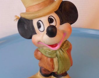 Vintage Bisque Porcelain Mickey Mouse Ornament, Walt Disney Productions Mickey Mouse Figurine Ornament, Japan