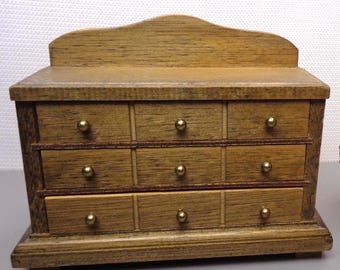 Vintage Wooden Dollhouse Bedroom Dresser, Vintage Miniature Wood Chest of Drawers