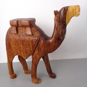 Vintage Hand Carved Wooden Camel, Vintage Olive Wood Carved Nativity Camel Figure
