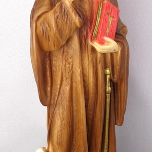 Vintage St Benedict of Nursia Plaster Figurine, Vintage Saint Benedict Statue, Founder of the Benedictine order