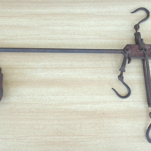 Antique Wrought Iron Hanging Balance Scale with counterweight, Antique Hanging Scale Steelyard Sliding Balance, Farm Scale to 50 pounds