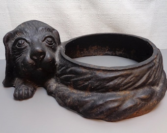 Antique Cast Iron Dog Bowl Receptacle, Antique Cast Iron Dog Bowl Holder