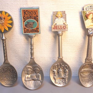 Vintage Franklin Mint Pewter Country Store Spoons, Vintage Spoons, Borden Eagle Brand, Knox Gelatine, HJ Heinz, Jell-O