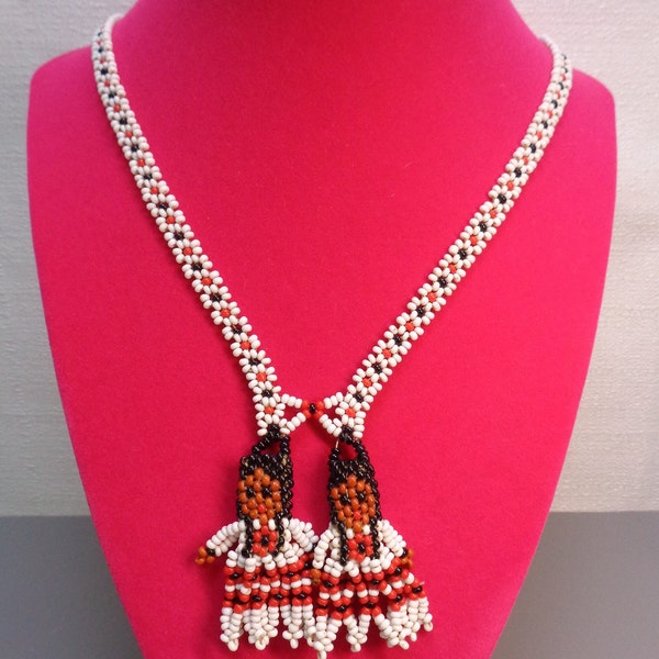 Vintage Native American Zuni Kachina Doll Seed Bead Necklace, Vintage Zuni Beaded Necklace