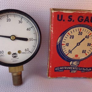 Vintage US Gauge 13029-1 in original box, Vintage USG Gauge, 60 PSI, Instruments That Tell the Truth