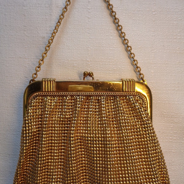 Vintage Whiting & Davis Gold Chain Mesh Purse, Vintage Gold Metallic Mesh Evening Bag by Whiting and Davis