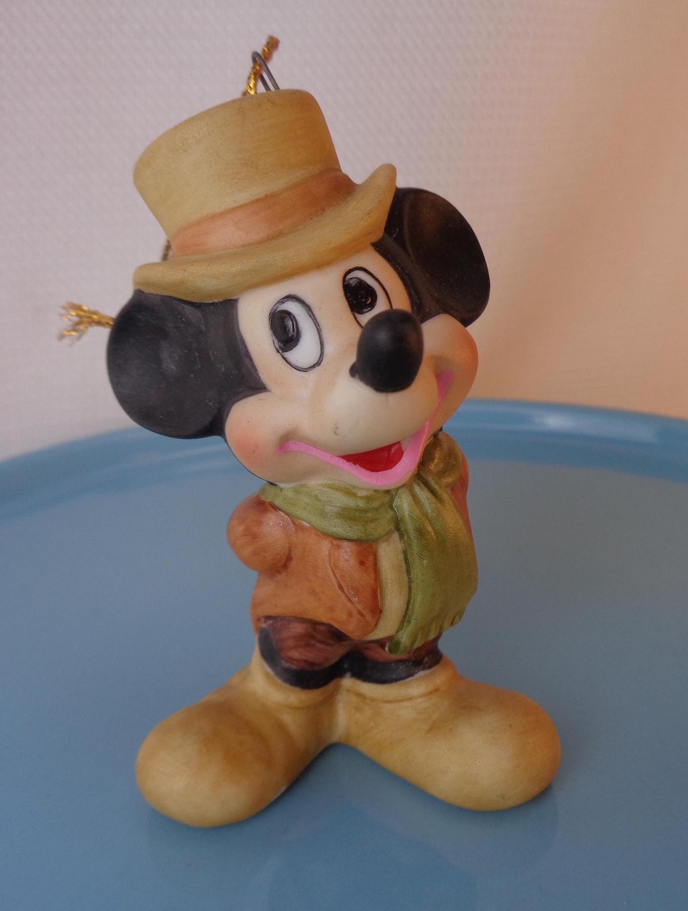 Vintage Bisque Porcelain Mickey Mouse Ornament, Walt Disney