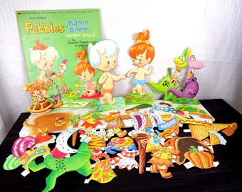 Vintage 1965 Pebbles and Bamm Bamm Paper Dolls,  Vintage Hanna Barbera's Pebbles and Bamm Bamm Paper Dolls Set