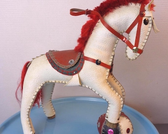 Vintage Spain Stitched Leather Horse Figurine, Vintage Leather Circus Horse Figure, Circus Pony, Spain