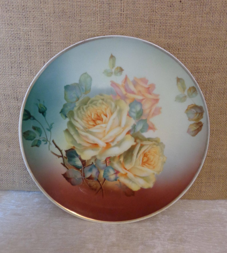 Antique Thomas Sevres Bavaria Hand Painted Roses Porcelain Plate Signed C.1920/'s
