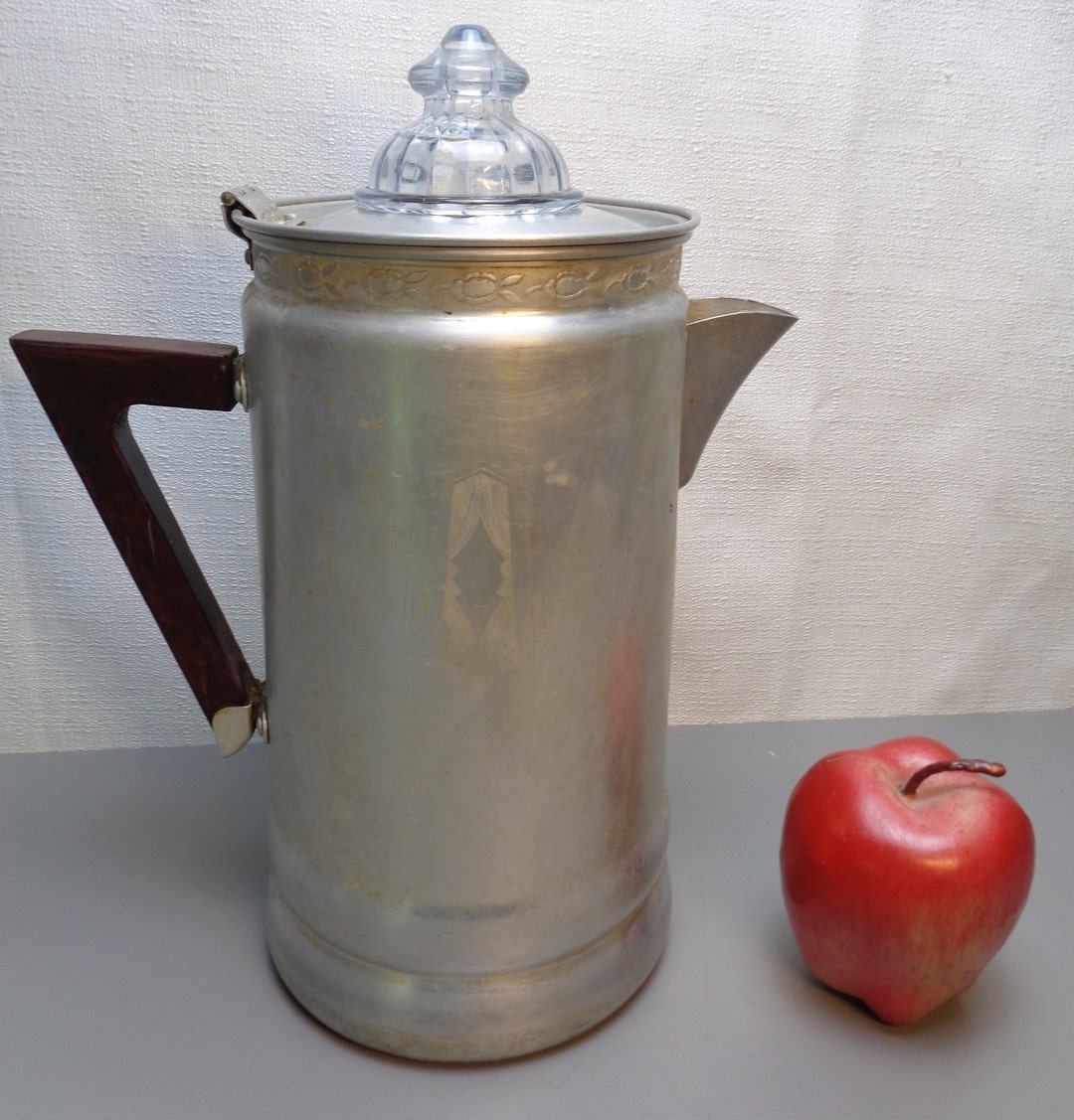 Vintage Enterprise Ware Aluminum Coffee Pot With Glass Fire King Top