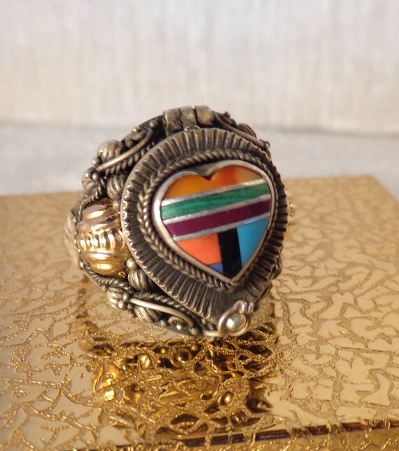 Vintage Sterling Turquoise Coral Poison Ring, Ster