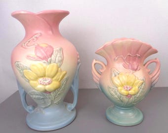 Vintage Hull Pottery Large and Small Magnolia Vases, Hull Art Pottery Vases, Set of 2