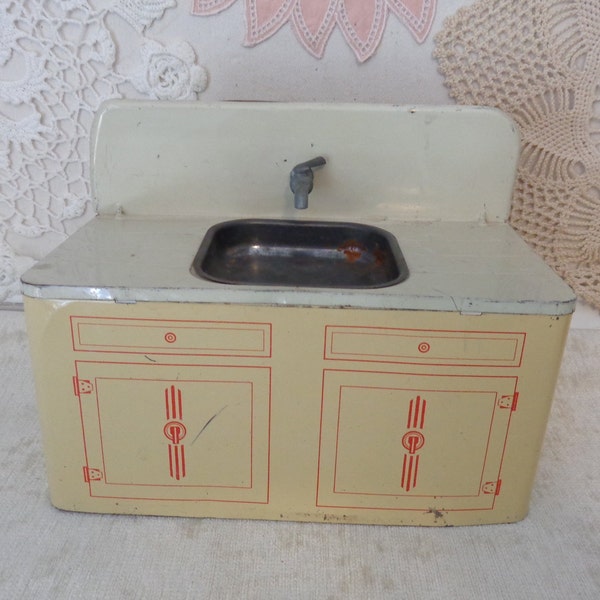 Vintage Wolverine Tin Toy Kitchen Sink, Wolverine Tin Litho Kitchen Sink Cabinet