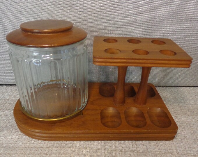 Vintage Pipe Tobacco Glass Jar and Pipe Display, Vintage Tobacco Humidor Pipe Display Holder, by