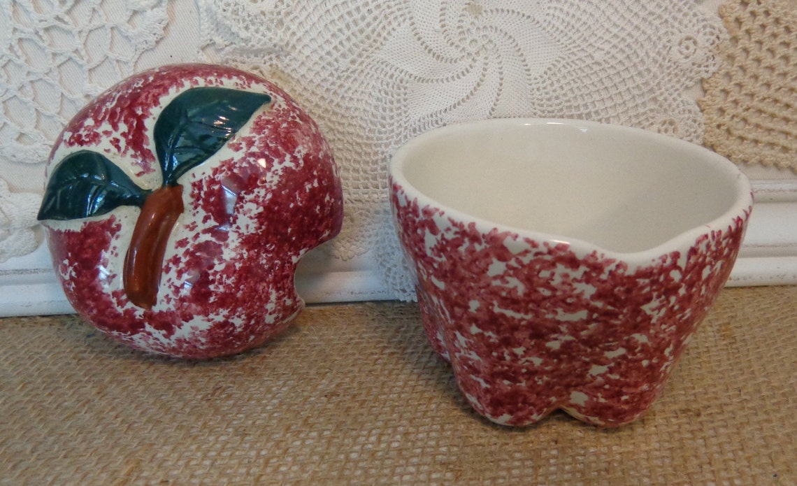 Vintage Chaparral Pottery Apple Sugar Bowl Vintage Spongeware Etsy