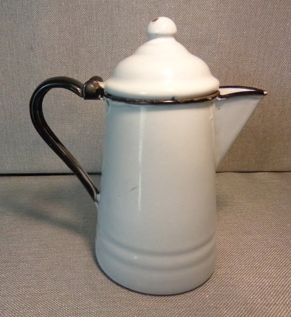 Vintage White Enamelware Coffee Pot Vintage Small Enamel Etsy