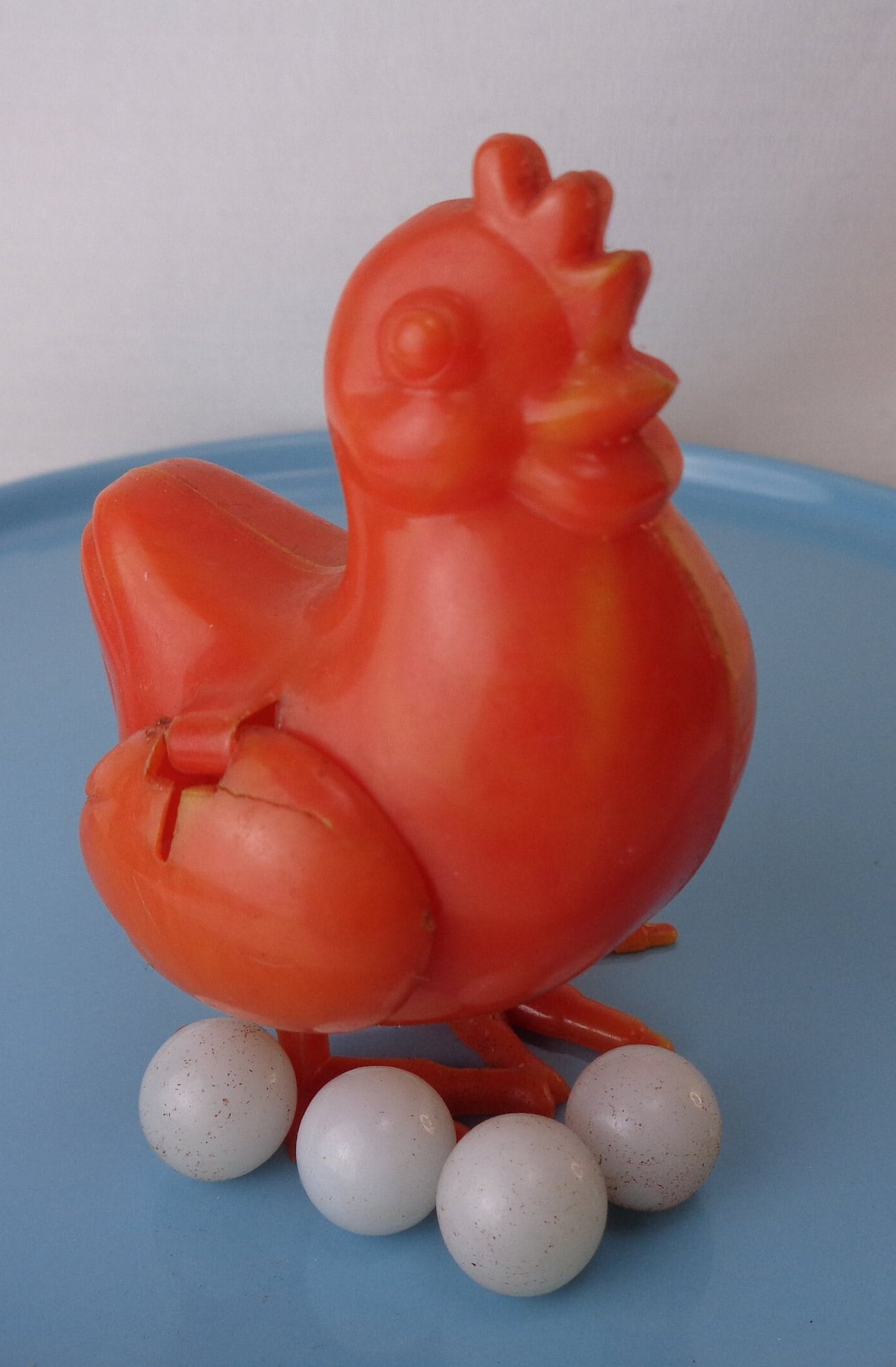 Vintage Plastic Chicken Laying Eggs Toy, Vintage Little Red Hen