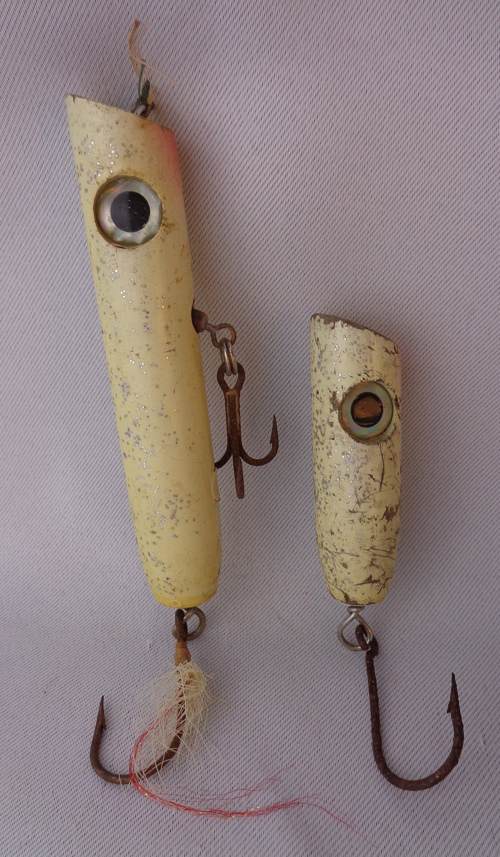 Antique Vintage Wood Popper Fishing Lures, Vintage White Silver Flash  Wooden Lures, Popper Chub Lures, set of 2