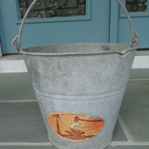 Vintage Galvanized Bucket with Handle, Vintage Galvanized Metal Pail, Herkules Bucket, made in Czechoslovakia, original label!