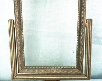 Antique Vintage Swinging Table Top Picture Frame,  Wooden with Ornate Base