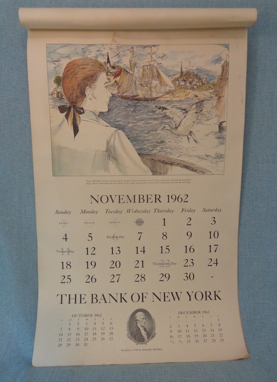 Vintage 1962 Bank of New York Wall Calendar, the 1962-1963 Calendar of the  Bank of New York, Scenes of the Life of Alexander Hamilton - Etsy
