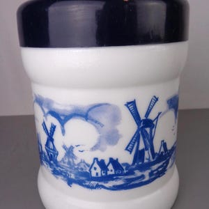 Vintage Willem Opaline Glass Delft Canister, Vintage Milk Glass Delft Holland Dutch Canister, Valkenswaard Holland