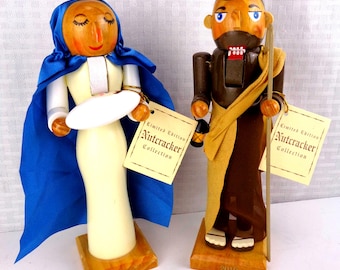 Vintage Wooden Holy Family Nutcracker Set, Blessed Mother Mary, Baby Jesus and Joseph Nutcrackers,  Nutcracker Nativity, Set of 2