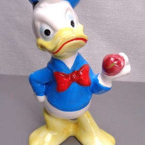 Vintage Walt Disney Productions Donald Duck Figurine, Vintage Donald Duck holding an apple figure, Japan