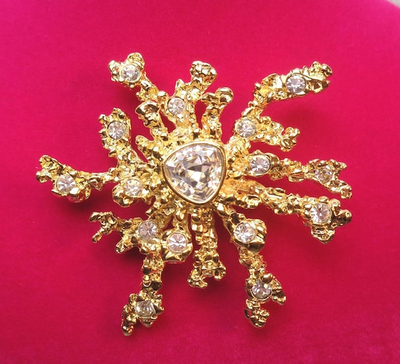Ivana Trump Abstract Gold Nugget Crystal Brooch Pendant, Premier Ivana Jewelry, Ivana Brutalist Gold Nugget Brooch and Pendant