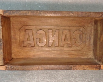 Vintage Handmade Wooden Ganga Brick Mold, Antique Handmade Primitive Ganga Trough Bowl