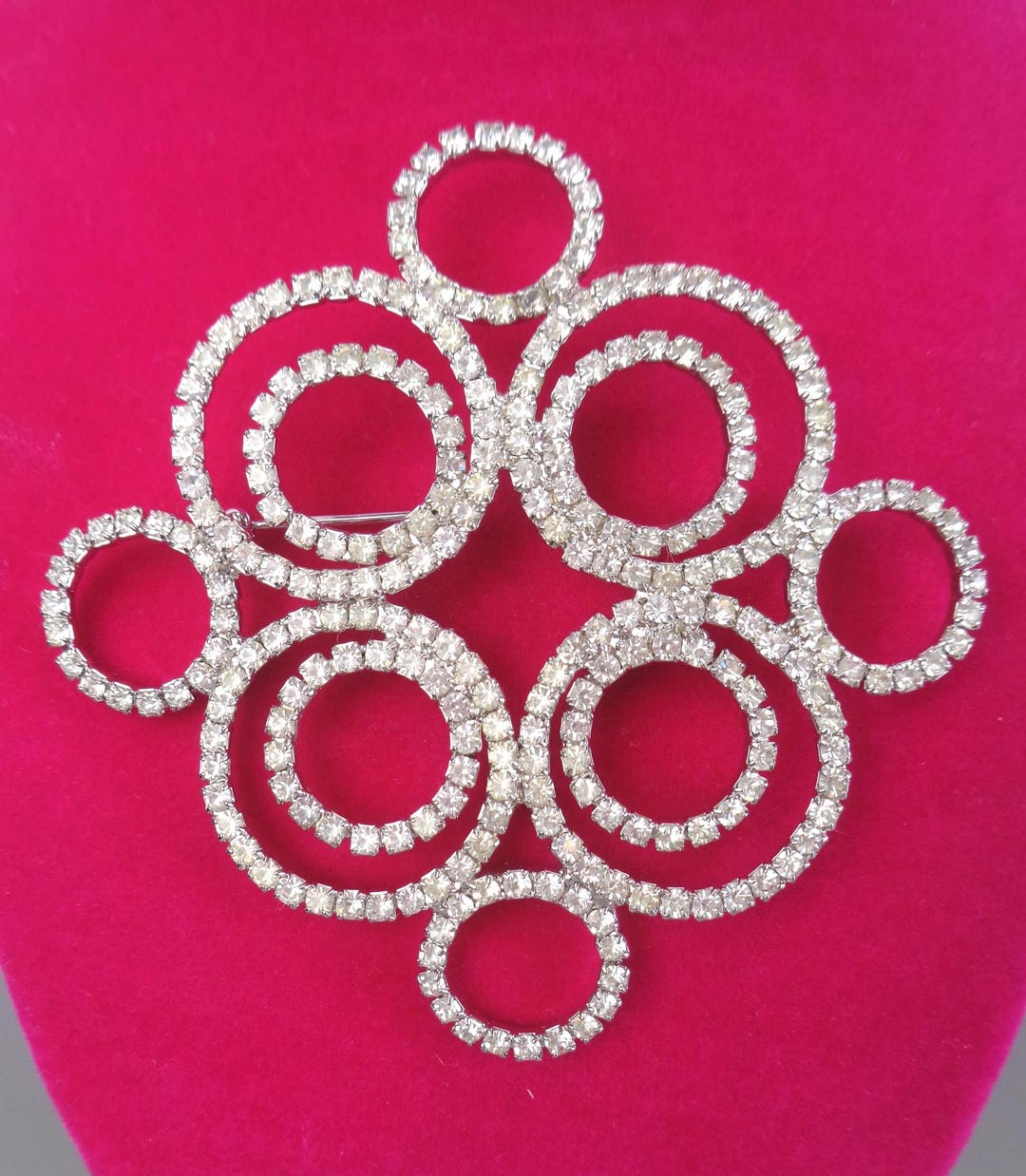 Vintage Large Modernist Rhinestone Circles Brooch, Elegant Bright ...