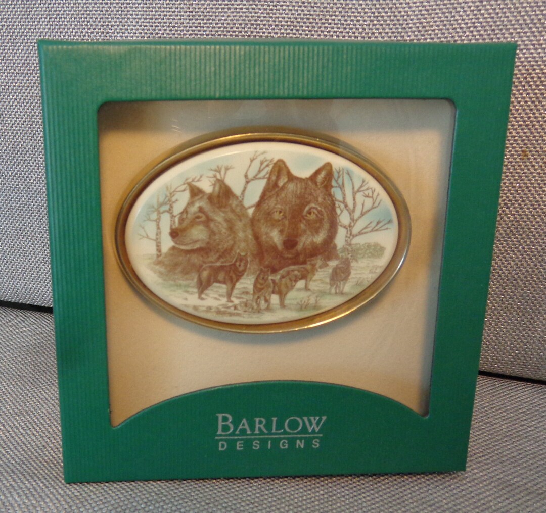 Vintage Barlow Solid Brass Wolves Oval Belt Buckle Wilderness Etsy