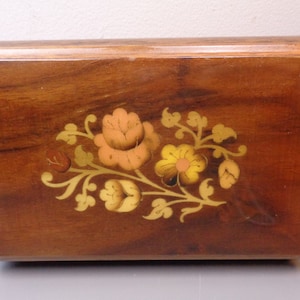 Vintage Wood Inlay Marquetry Jewelry Music Box, Vintage Inlaid Wood Trinket Music Box, Italy, Lara&#39;s Theme