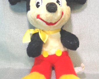 Vintage Walt Disney Plush Mickey Mouse Doll, Vintage Mickey Mouse Stuffed Doll, Red Mouth, USA
