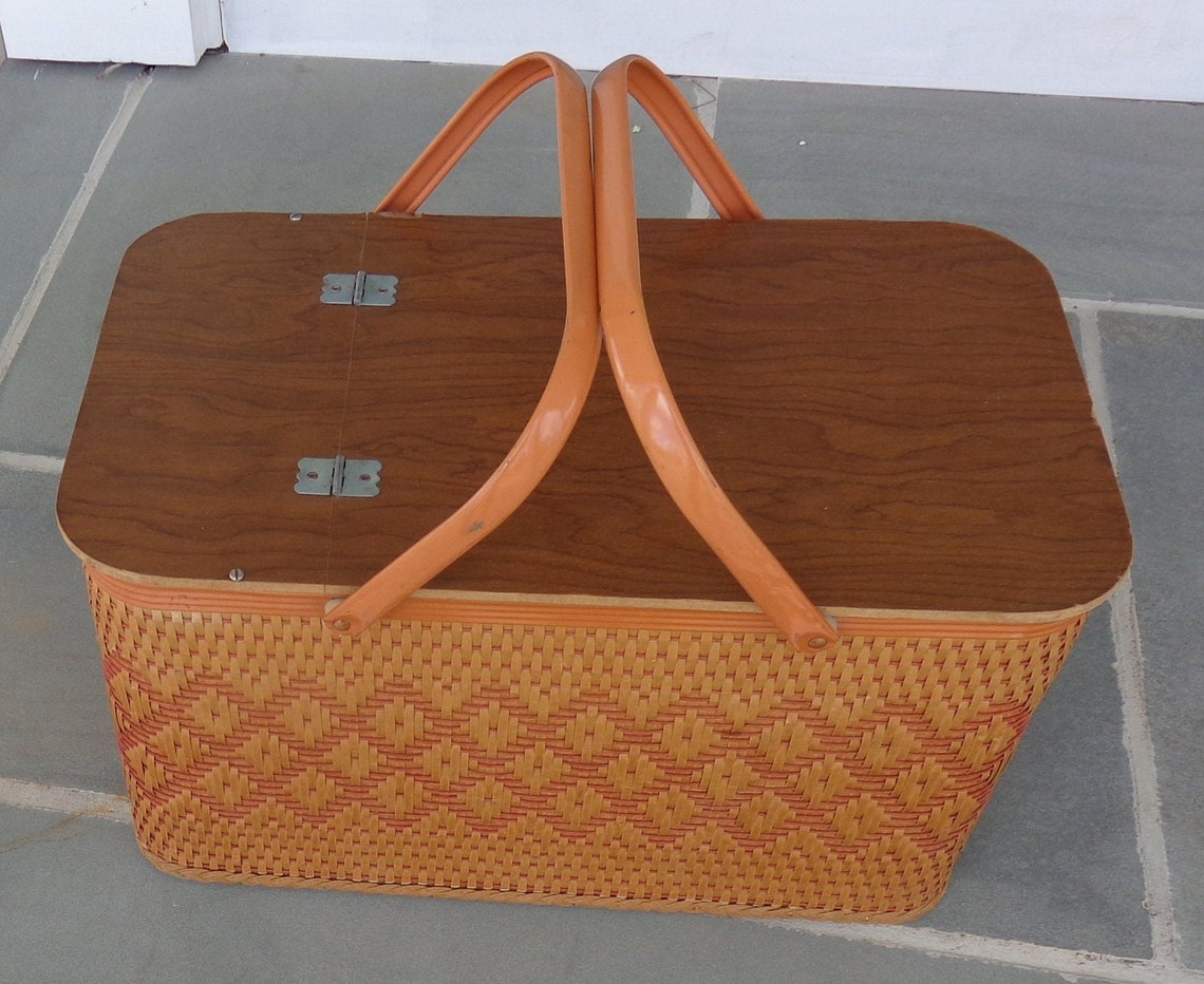 Vintage Large Orange Redmon Picnic Basket MCM Redmon Picnic Etsy
