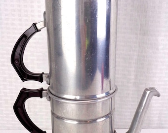 Vintage Italian Aluminum Stovetop Double Coffee Espresso Pot, Vintage Aluminum Double Espresso Pot, Italy