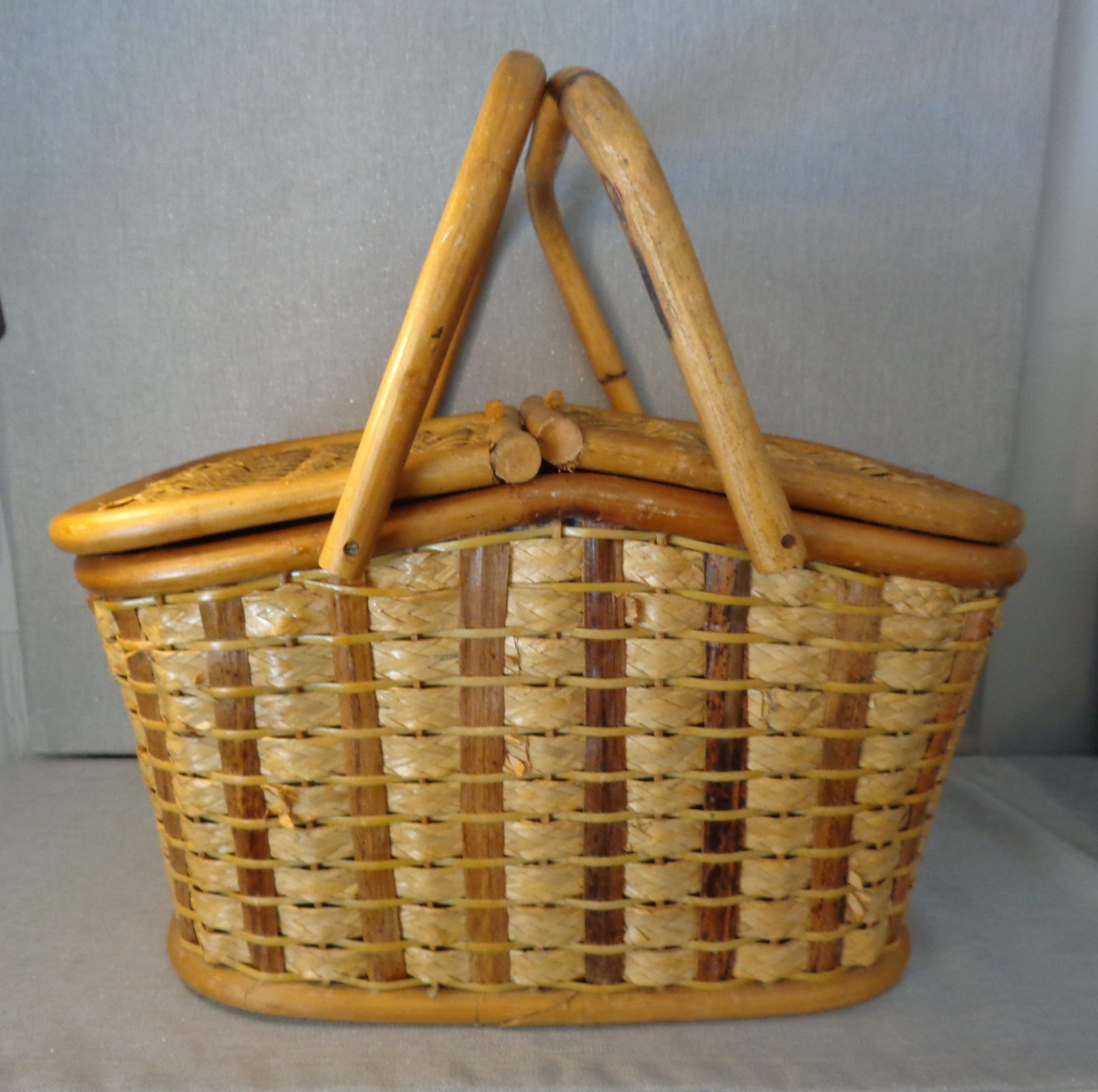 Vintage Large Picnic Basket Vintage Adirondack Style Picnic Etsy
