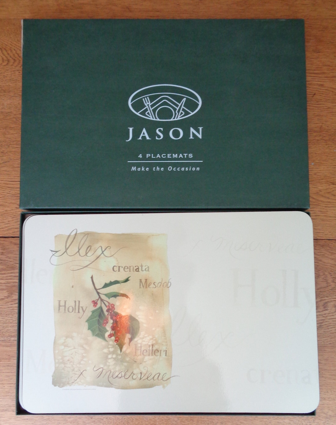 Vintage Cork Backed Jason Large Sprigs of Holly Placemats, Vintage Set