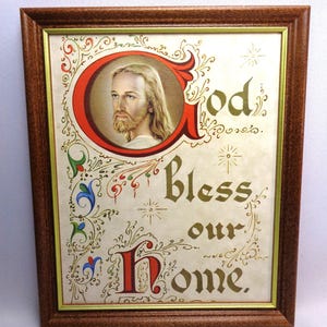 Vintage God Bless Our Home Framed Print