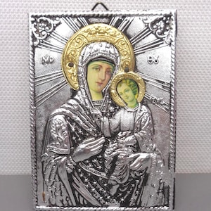 Vintage Greek Religious Icon Madonna and Child, Vintage Mother Mary and Jesus Icon