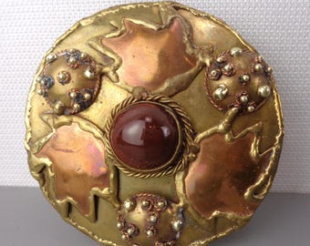 Vintage Art Nouveau Mixed Metals Belt Buckle, Vintage Copper Brass Brutalist Hand Made Belt Buckle, Scarf Holder