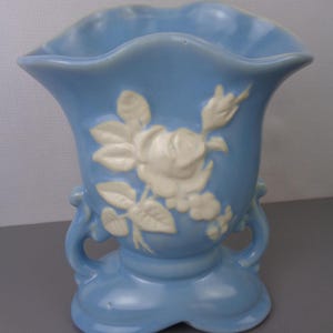 Vintage Weller Art Pottery Blue Cameo Rose Vase, Vintage Blue Weller Vase
