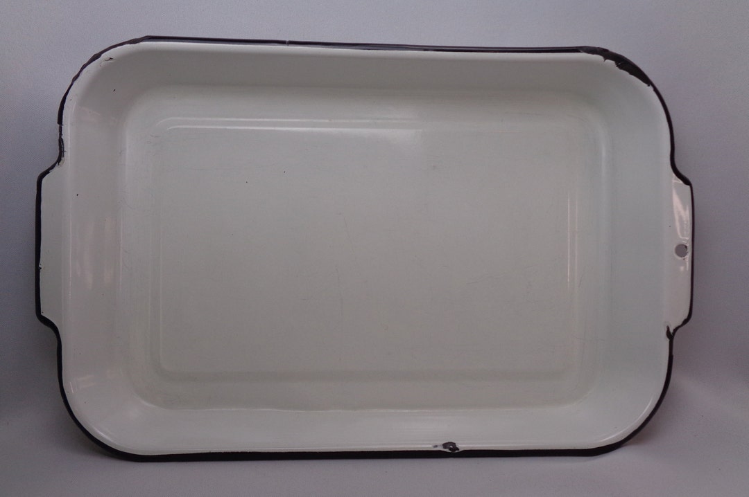 Vintage Large White Enamelware Lasagna Pan, Vintage White Enamel Cake