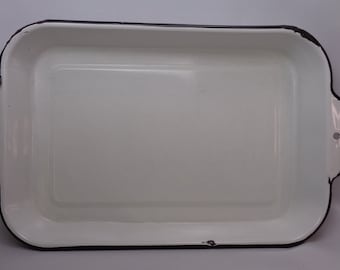 Vintage Large White Enamelware Lasagna Pan, Vintage White Enamel Cake Baking Pan