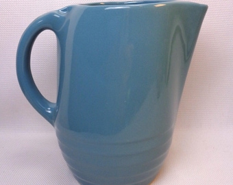 Vintage Blue Green Pottery Pitcher, Vintage Tall Teal Pottery Pitcher