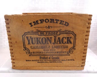 Vintage 1975 Small Wooden Yukon Jack Crate Box, Imported to Hartford Conn
